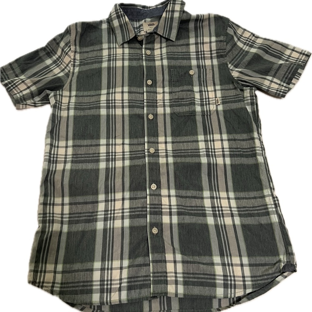 Men’s Vans button shirt green plaid size small.